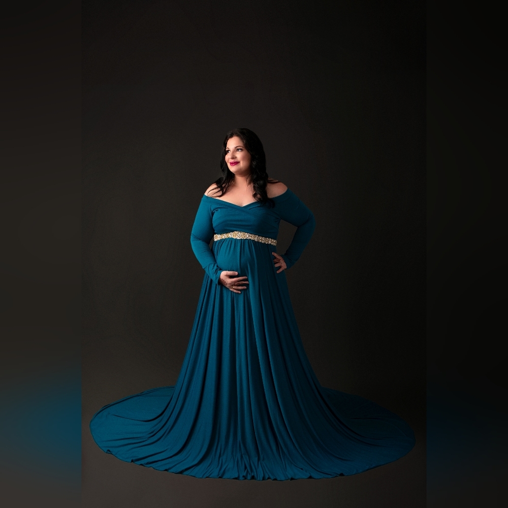 Maternity Off Shoulders Half Circle Gown, Baby Shower Photo Props Dress